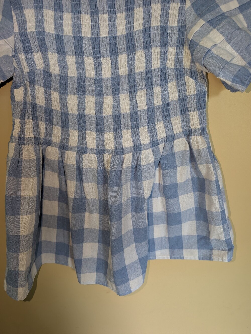 Grace + Karma Blue and White Gingham Puff-Sleeve Smocked Peplum Top - Picture 4 of 6